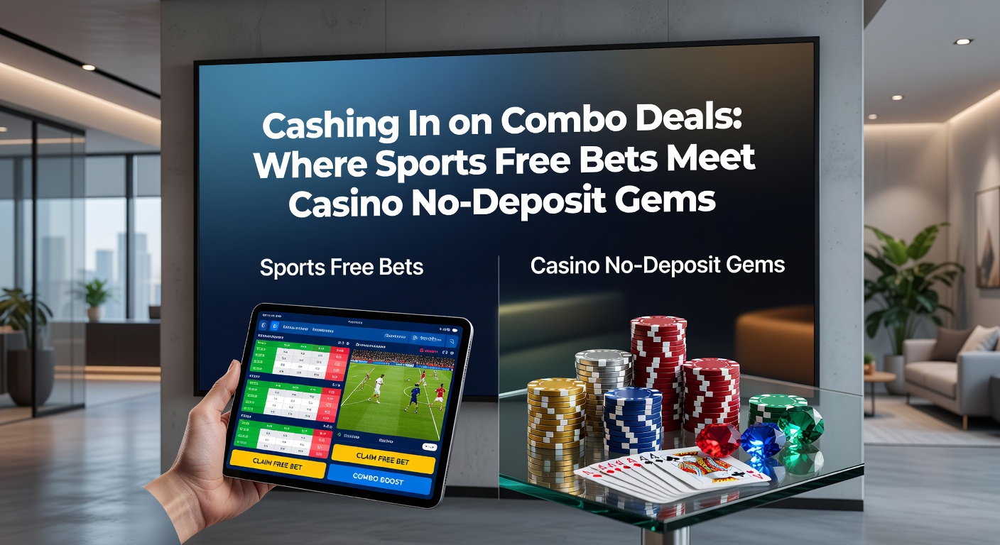 Dynamic image of a gambler at a laptop, screen split between a soccer match odds board and glowing casino slot machine with bonus alerts