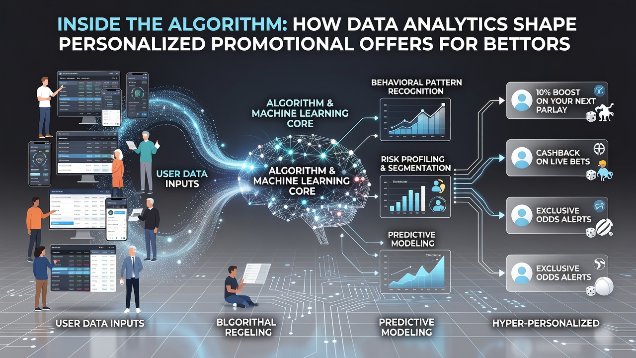 Illustration of algorithmic workflow mapping user data to targeted betting promotions